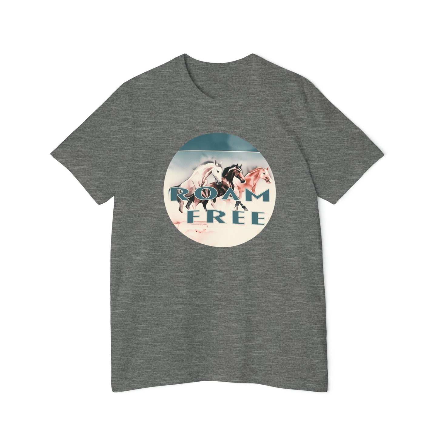 Horses Roam free - USA-Made Unisex Vintage Graphic Tee - ROAMfree Outdoor Apparel & Merch