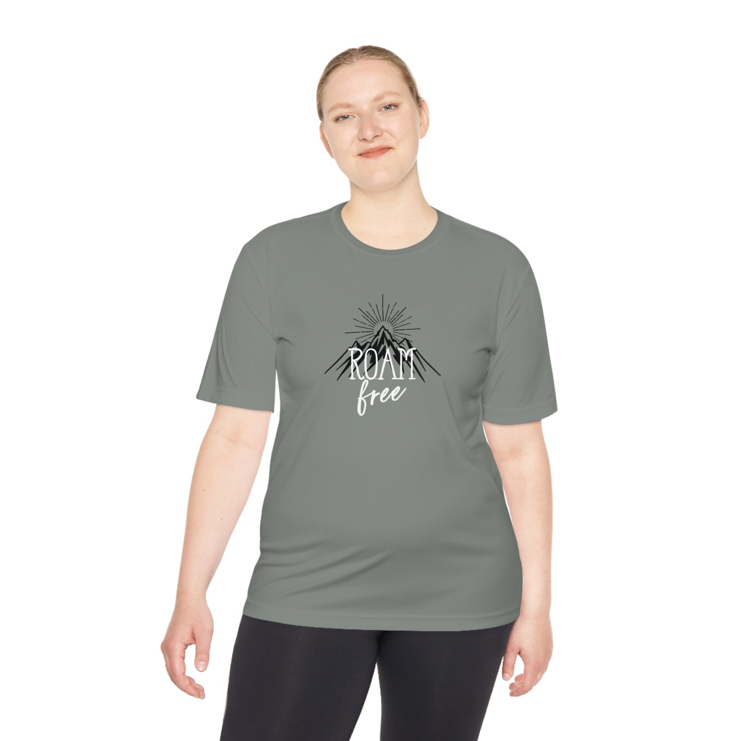 R.O.A.M free Branded Merch - Unisex Moisture Wicking Graphic Tee - ROAMfree Outdoor Apparel & Supply Co.