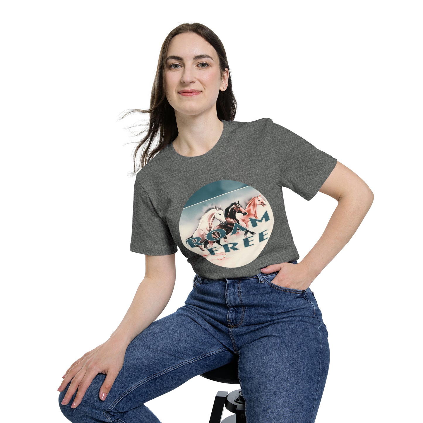 Horses Roam free - USA-Made Unisex Vintage Graphic Tee - ROAMfree Outdoor Apparel & Merch