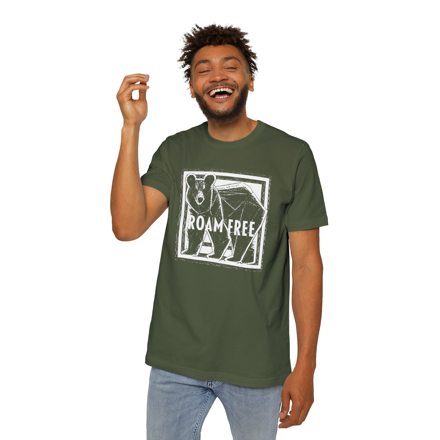 The Powerful Bear Tee - USA-Made Unisex Short-Sleeve Crew Neck Tee - ROAMfree Outdoor Apparel & Merch
