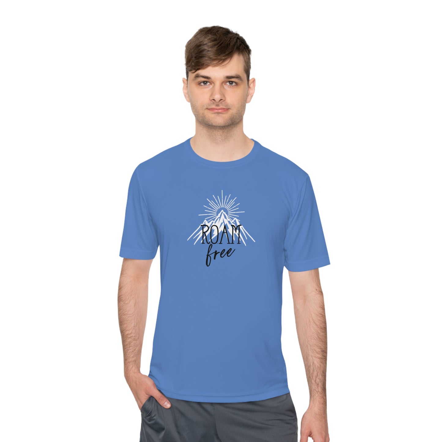 R.O.A.M free Branded Merch - Unisex Moisture Wicking Graphic Tee - ROAMfree Outdoor Apparel & Supply Co.