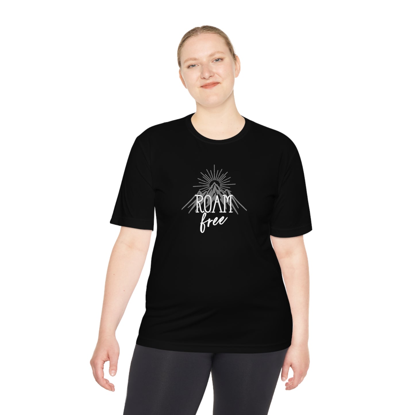 R.O.A.M free Branded Merch - Unisex Moisture Wicking Graphic Tee - ROAMfree Outdoor Apparel & Supply Co.