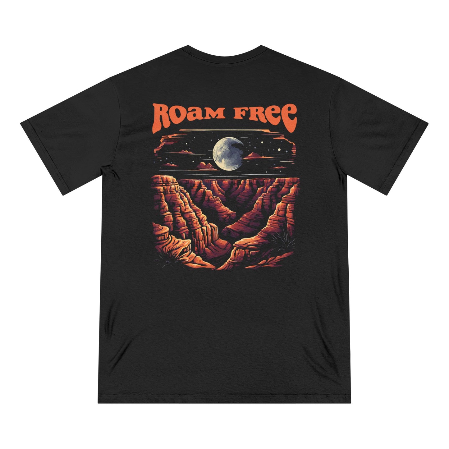 Organic Full Moon Canyon Roam Free T-Shirt, Eco-Friendly Apparel, Graphic Tee, Adventure Wear, Nature Lover Gift, Casual Style Tee