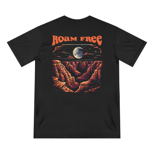 Organic Full Moon Canyon Roam Free T-Shirt, Eco-Friendly Apparel, Graphic Tee, Adventure Wear, Nature Lover Gift, Casual Style Tee