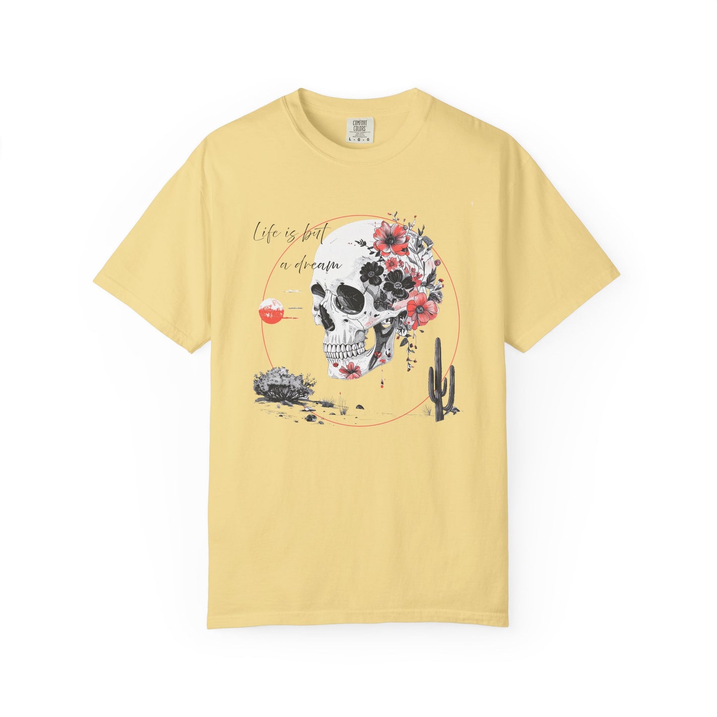 "Life is But a Dream" Skull Flower Unisex T-Shirt - Roamfree Graphic Tee, Vintage Vibe, Life is But a Dream, Bohemian Style, Perfect Gift, Casual Wear, Festival Outfit, Avenged Sevenfold Graphic Tee