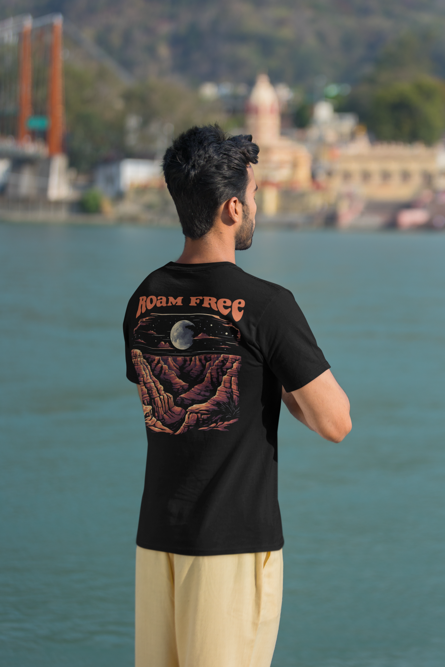 Organic Full Moon Canyon Roam Free T-Shirt, Eco-Friendly Apparel, Graphic Tee, Adventure Wear, Nature Lover Gift, Casual Style Tee