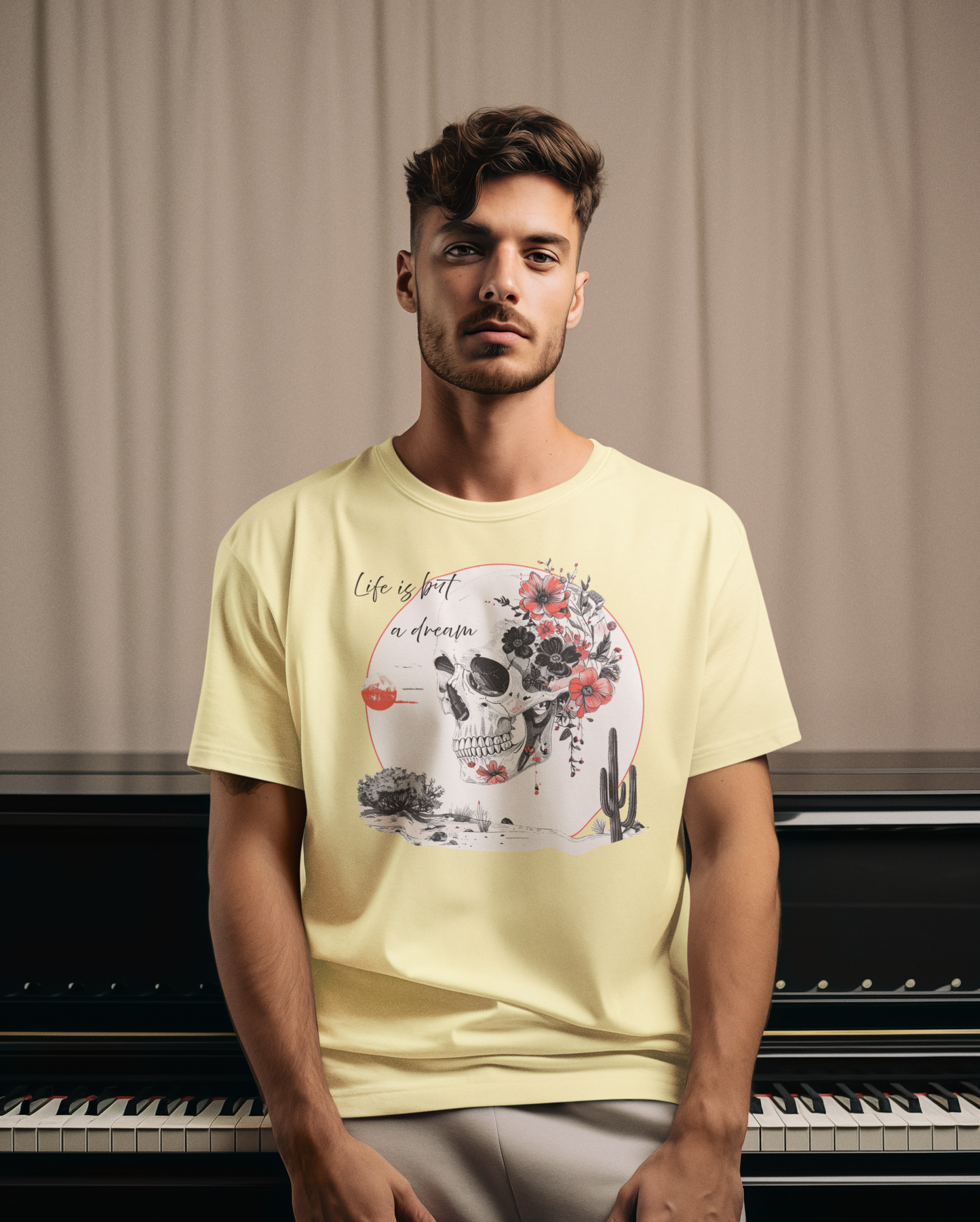 "Life is But a Dream" Skull Flower Unisex T-Shirt - Roamfree Graphic Tee, Vintage Vibe, Life is But a Dream, Bohemian Style, Perfect Gift, Casual Wear, Festival Outfit, Avenged Sevenfold Graphic Tee