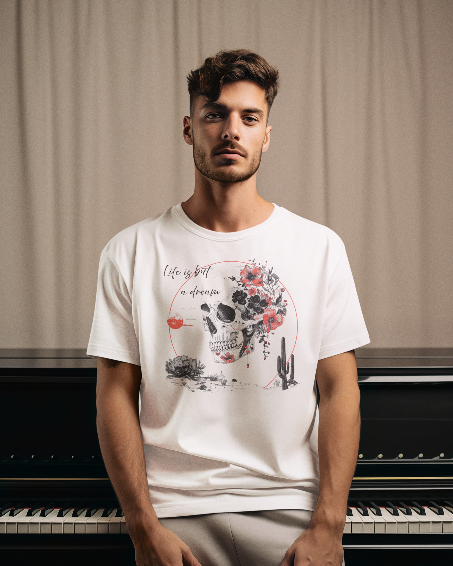 "Life is But a Dream" Skull Flower Unisex T-Shirt - Roamfree Graphic Tee, Vintage Vibe, Life is But a Dream, Bohemian Style, Perfect Gift, Casual Wear, Festival Outfit, Avenged Sevenfold Graphic Tee