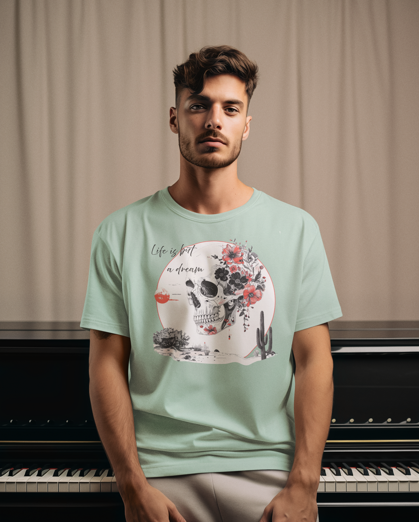 "Life is But a Dream" Skull Flower Unisex T-Shirt - Roamfree Graphic Tee, Vintage Vibe, Life is But a Dream, Bohemian Style, Perfect Gift, Casual Wear, Festival Outfit, Avenged Sevenfold Graphic Tee