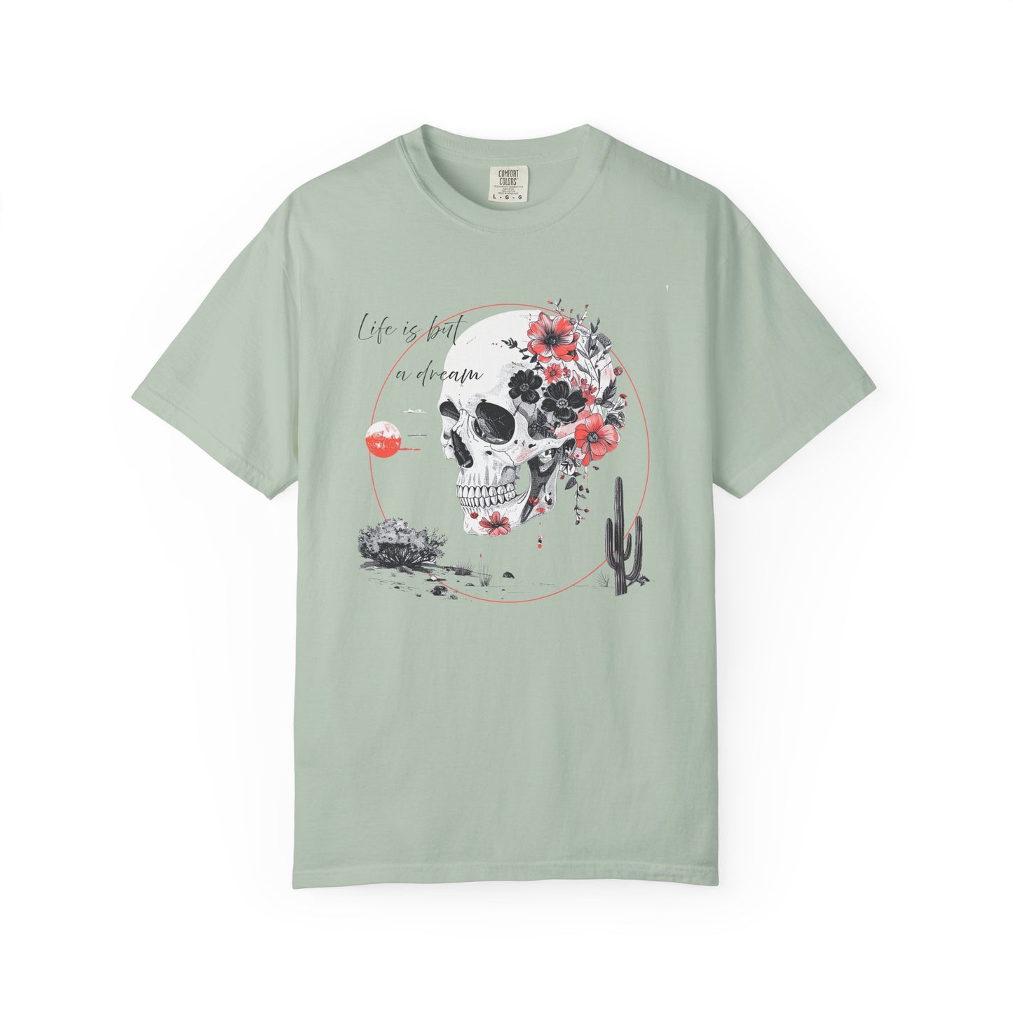 "Life is But a Dream" Skull Flower Unisex T-Shirt - Roamfree Graphic Tee, Vintage Vibe, Life is But a Dream, Bohemian Style, Perfect Gift, Casual Wear, Festival Outfit, Avenged Sevenfold Graphic Tee