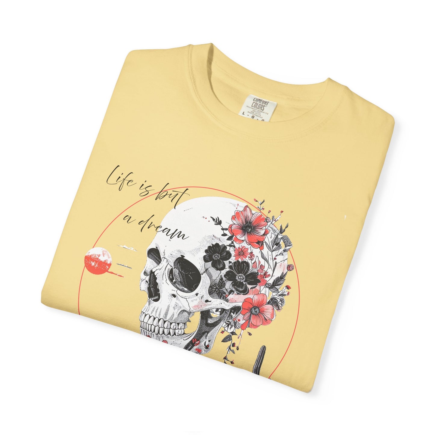 "Life is But a Dream" Skull Flower Unisex T-Shirt - Roamfree Graphic Tee, Vintage Vibe, Life is But a Dream, Bohemian Style, Perfect Gift, Casual Wear, Festival Outfit, Avenged Sevenfold Graphic Tee